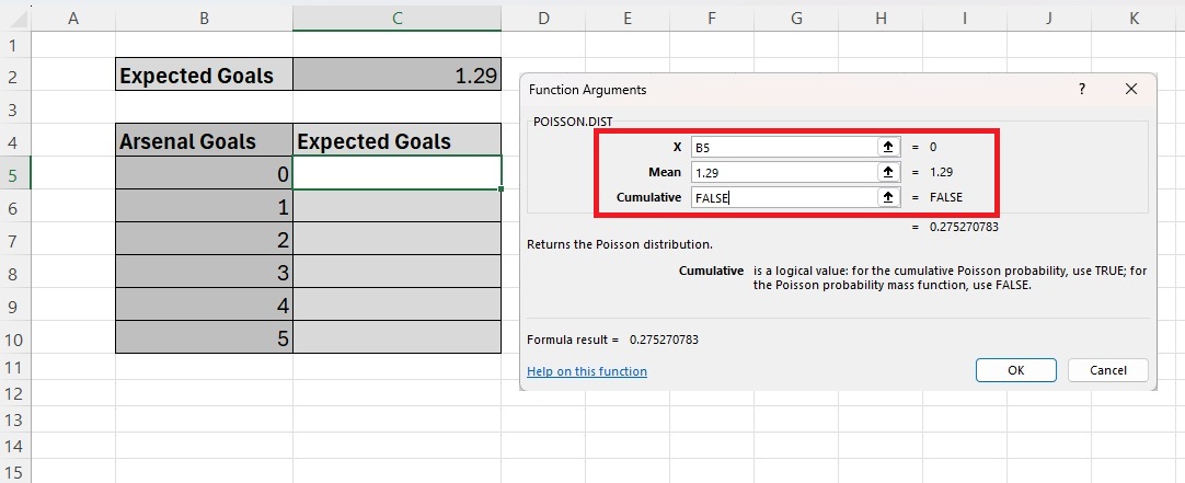 excel sheet with an function arguments box open on screen